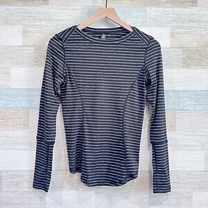 90 Degrees By Reflex Fitted Long Sleeve Activewear Top Black Stripe Womens Small